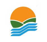 Logotipo do Thermas do Vale: O nome do parque e o logo que representa o Sol, as montanhas do Vale e a água
